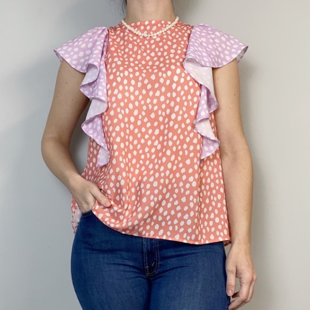 Crosby Mollie Burch Flutter Sleeve Colorblock Top